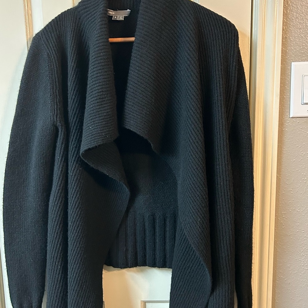 Vince Black Draped Knit Hi-Lo Open Front Cardigan Sweater Sz S